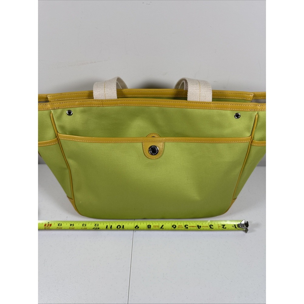 Coach Top Handle Lime Green Tote Zip Multi Pockets Leather Trim Organizer Bag - Picture 15 of 16